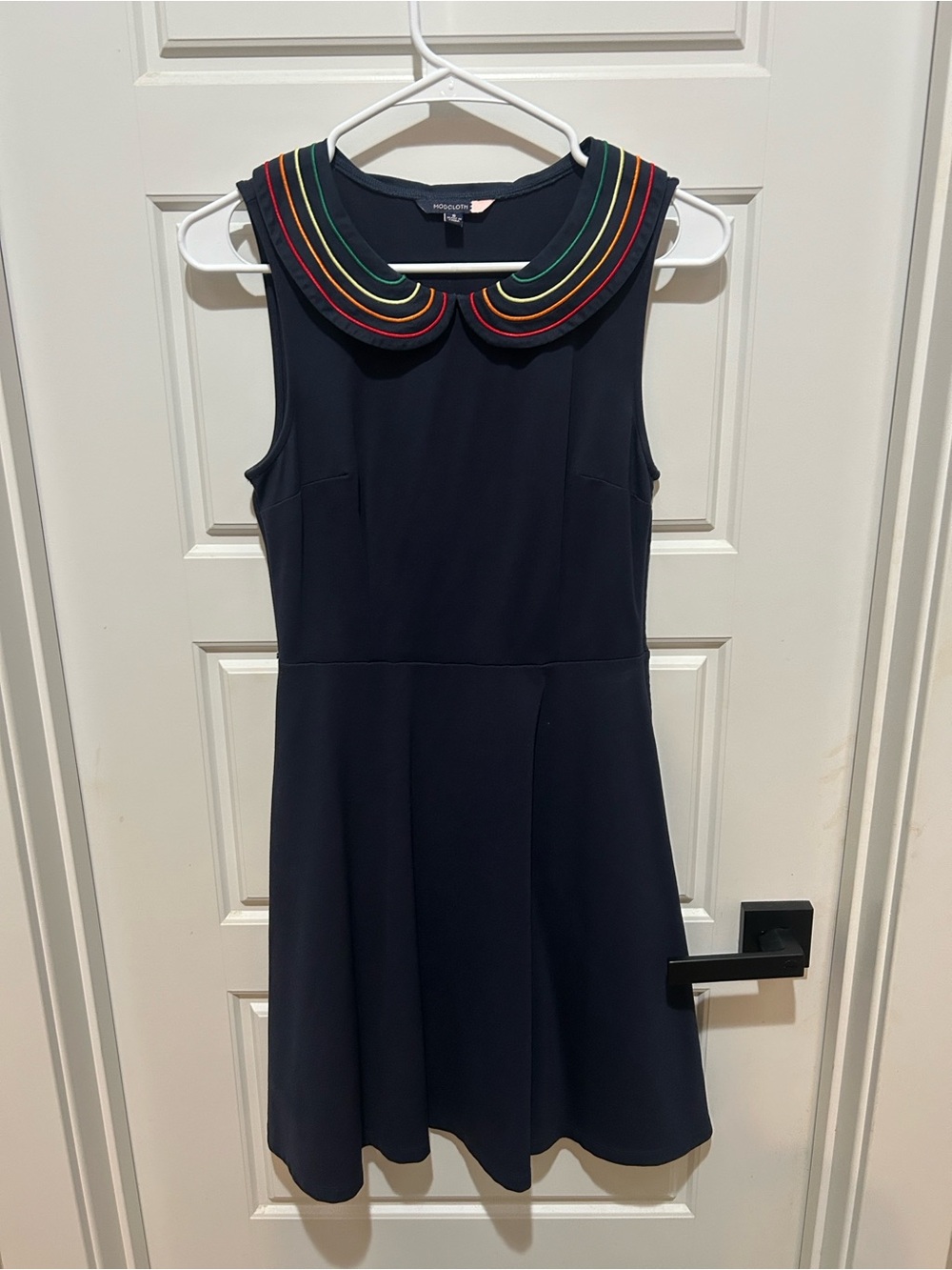 Modcloth Navy Dress with Rainbow Trim Collar